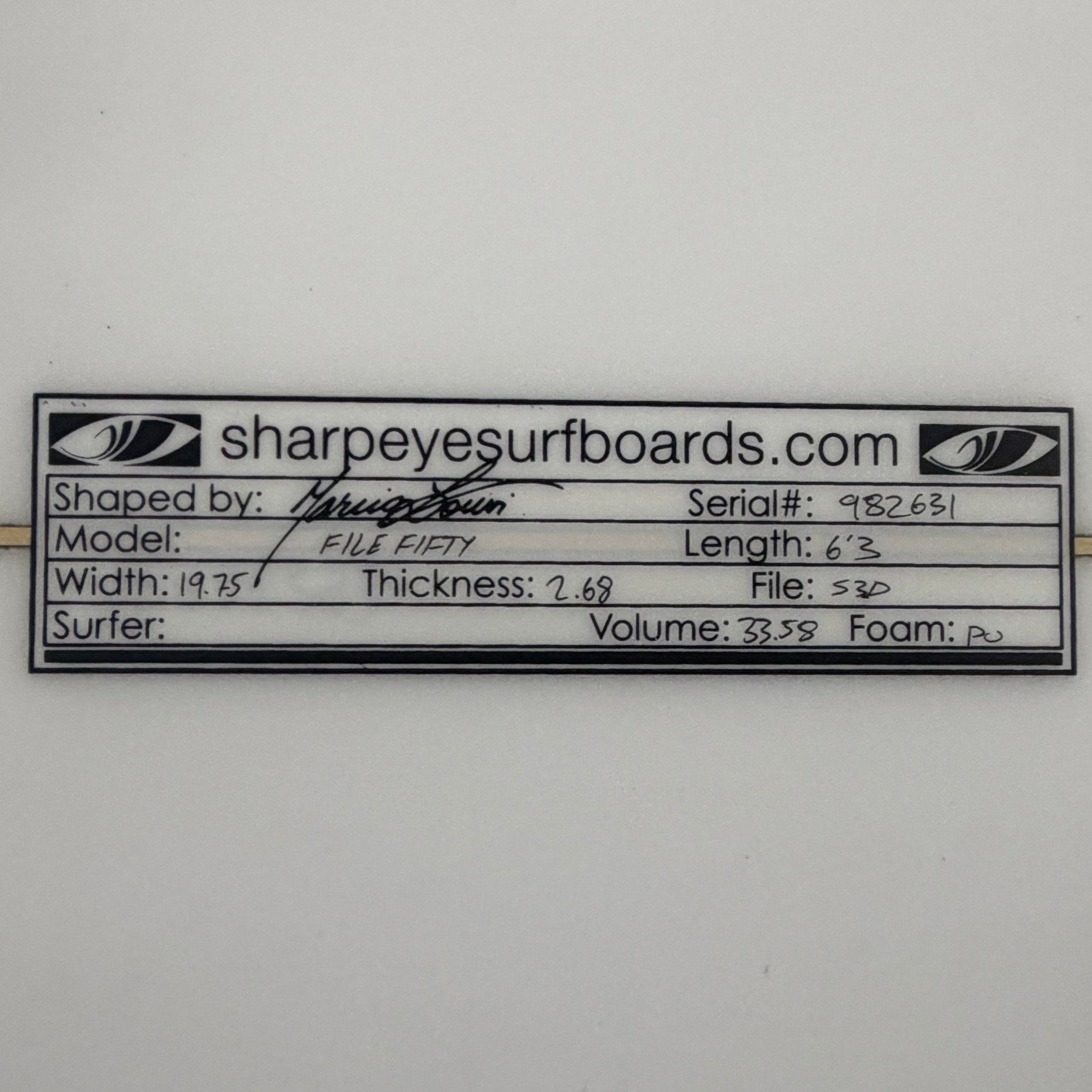 New File Fifty 6'3" x 19.75" x 2.68" 33.58