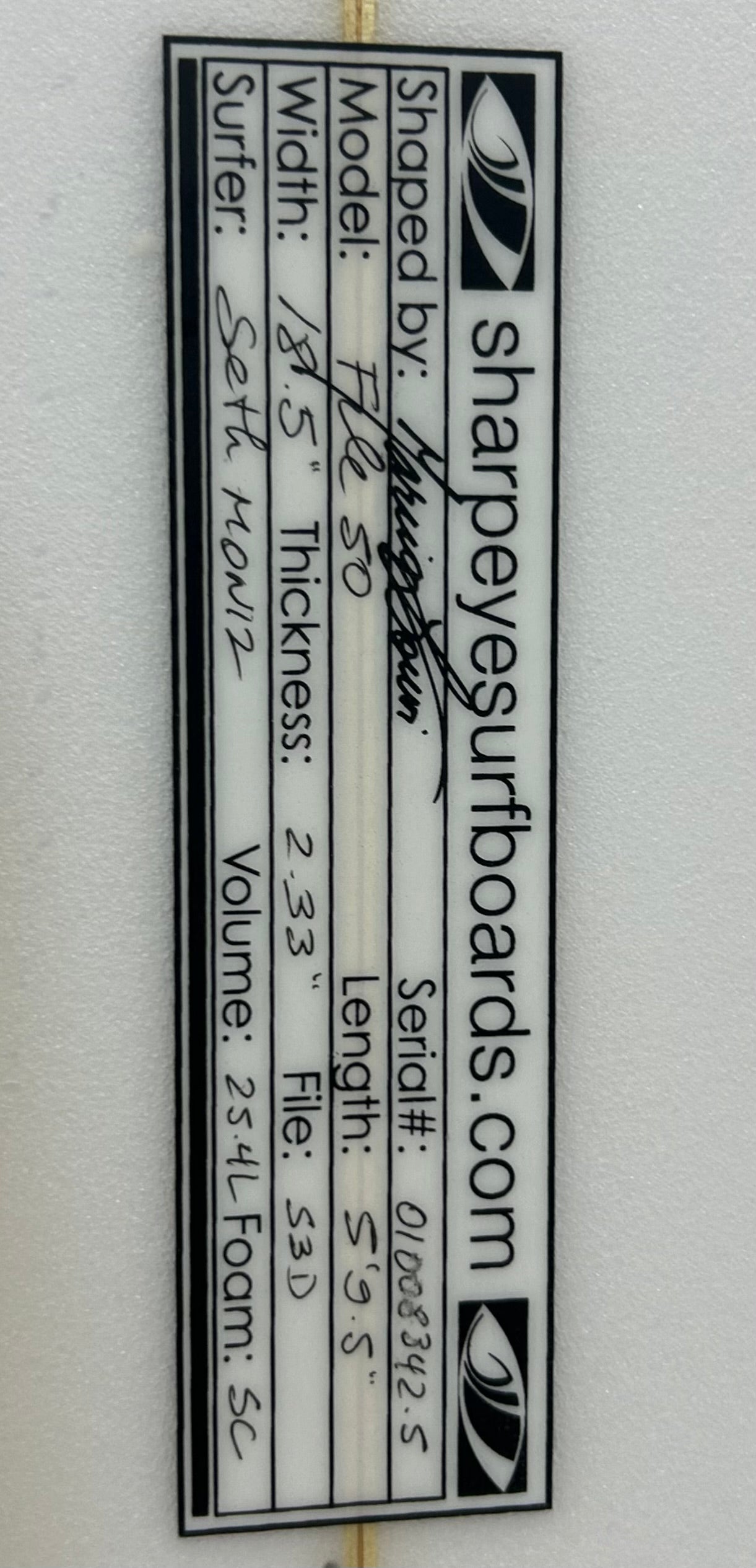 New Seth Moniz File Fifty 5'9.5 x 18.5 x 2.33 25.4L
