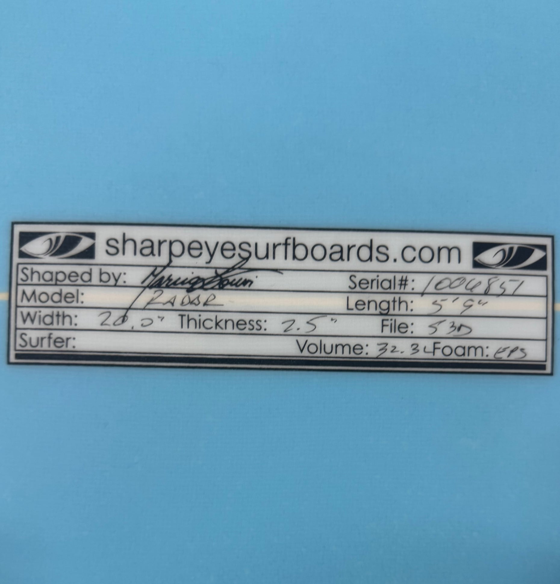 New Epoxy with Stringer Radar 5'9" x 20" x 2.5" 32.3L