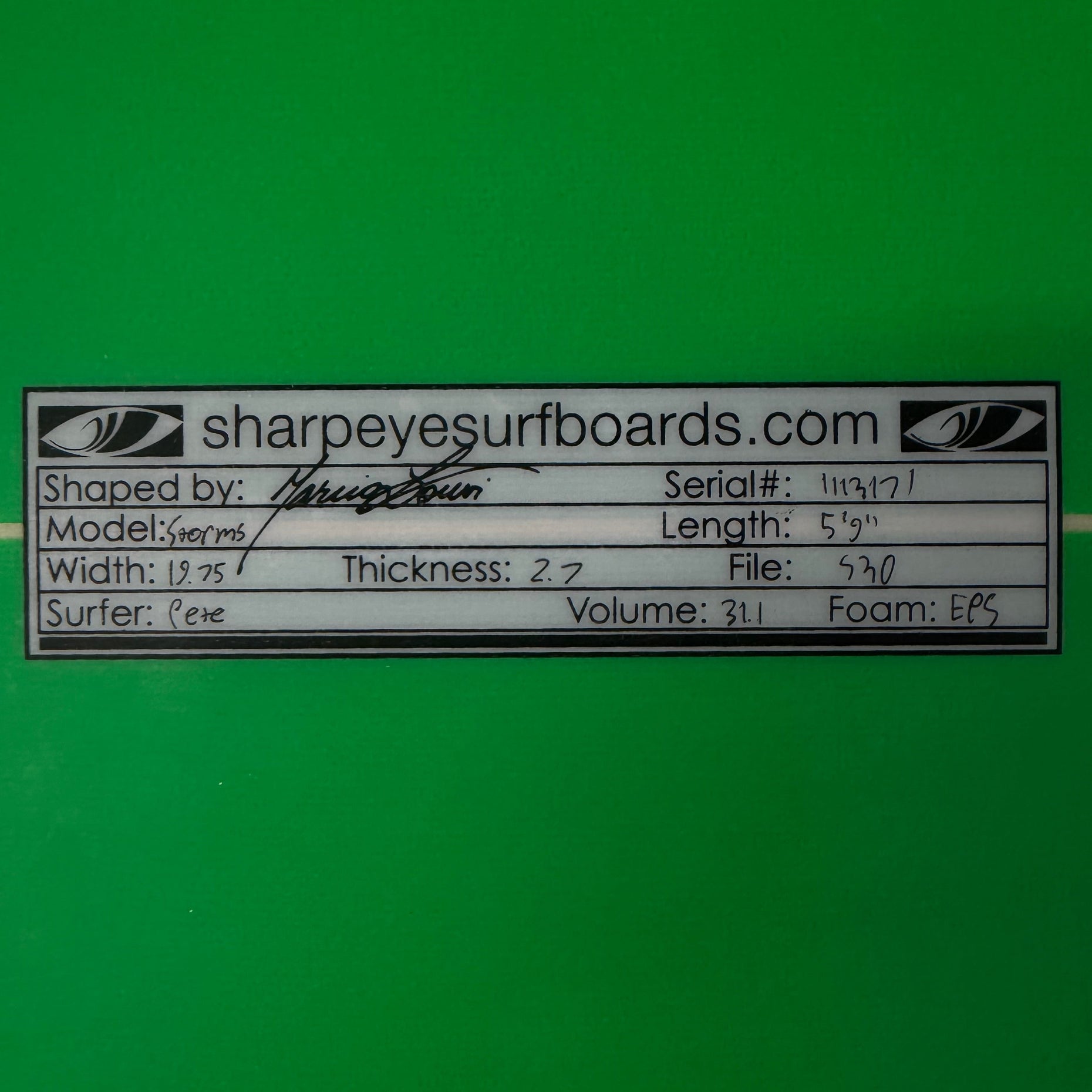 Used Storms 5'9" x 19.75" x 2.7" 31.1L