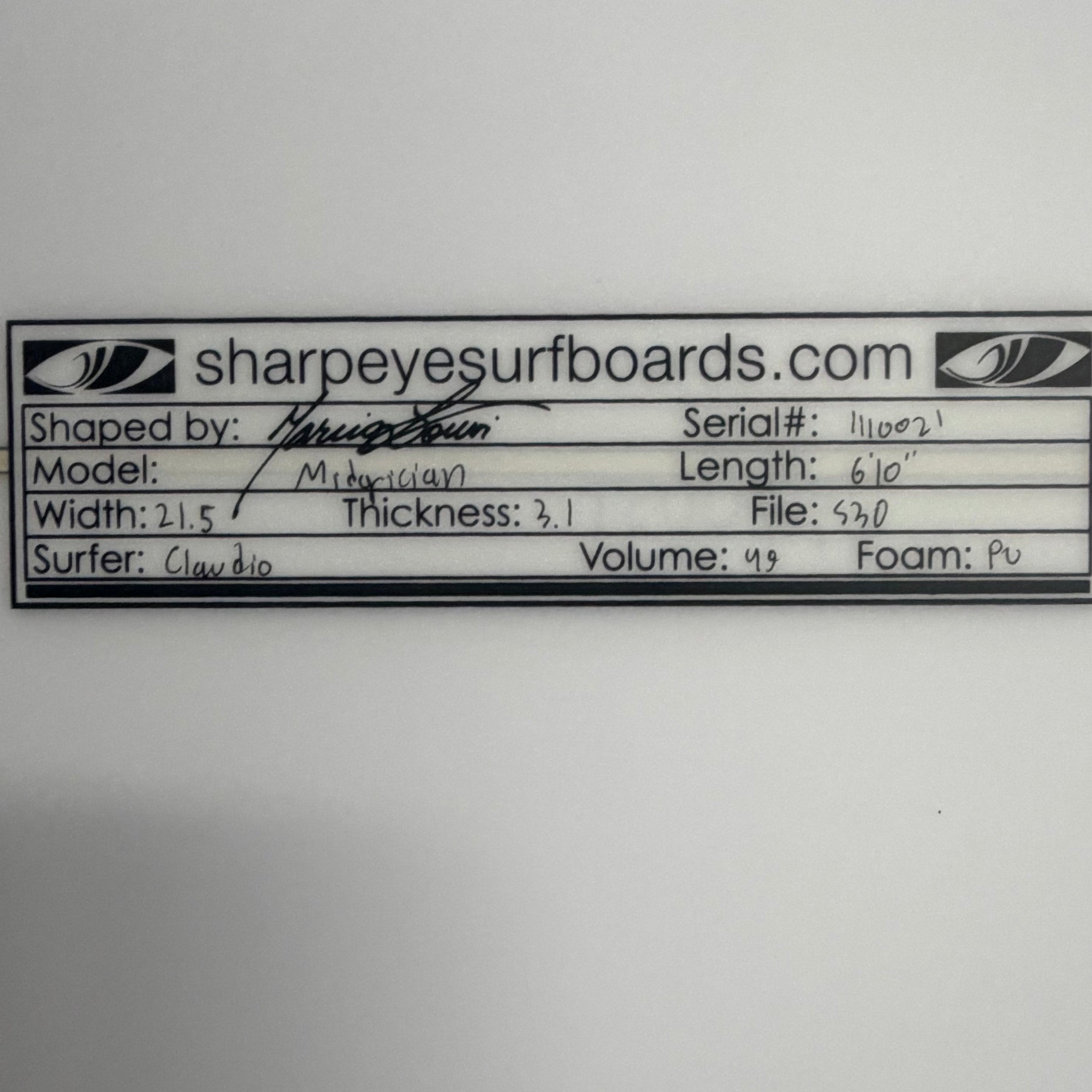 New Midgician 6'10" x 21.5" x 3.1" 49L