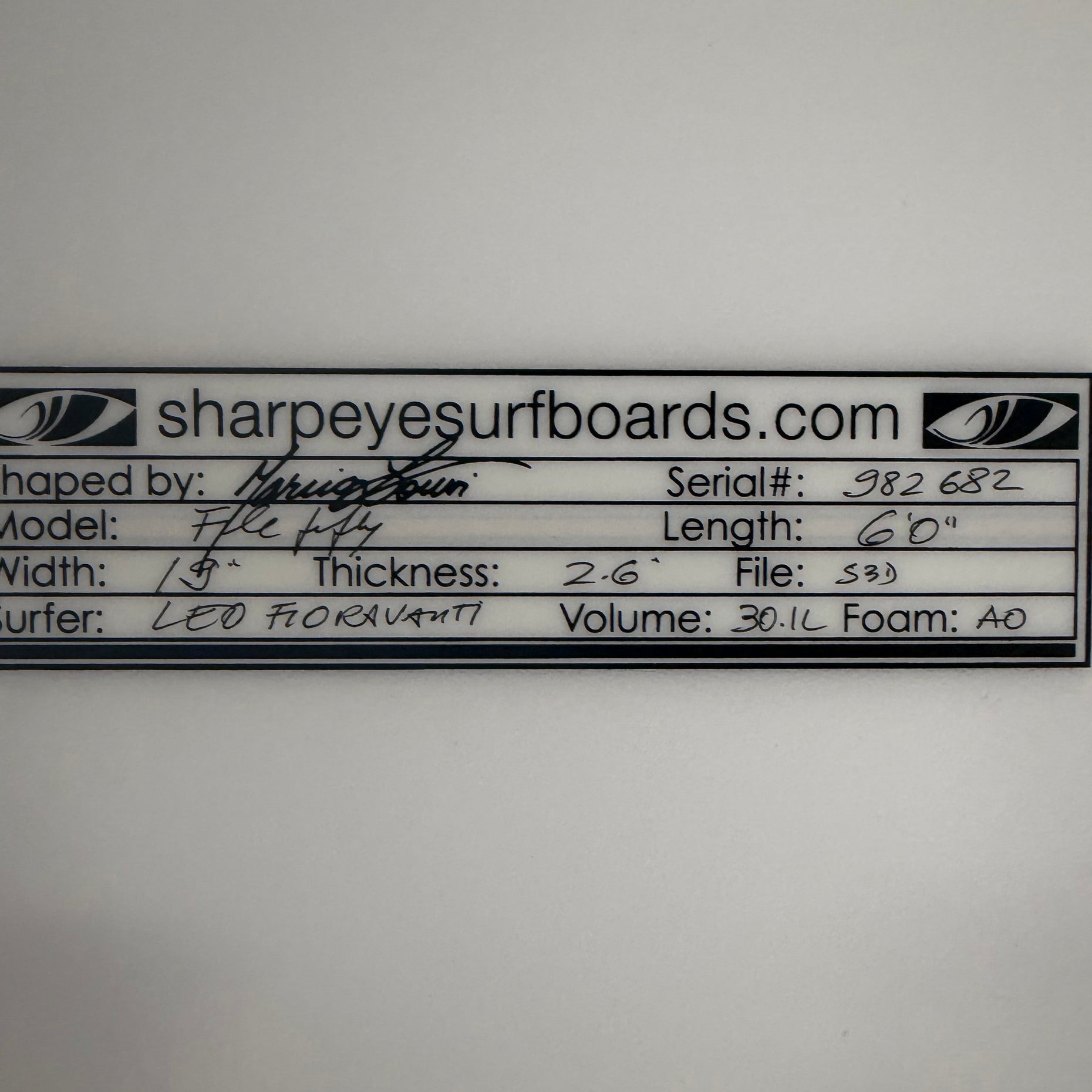 Used Leo Fioravanti File 50 6'0" x 19" x 2.6" 30.1L