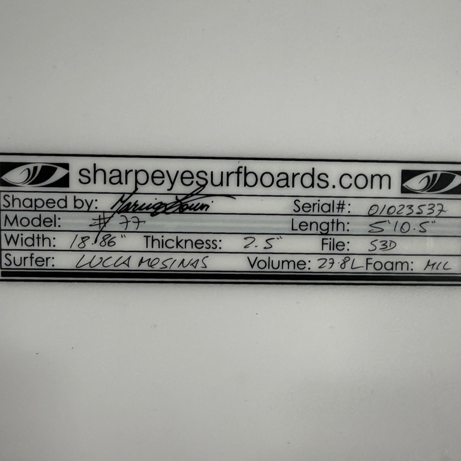 Used #77 5'10.5" x 18.86" x 2.5" 27.8L