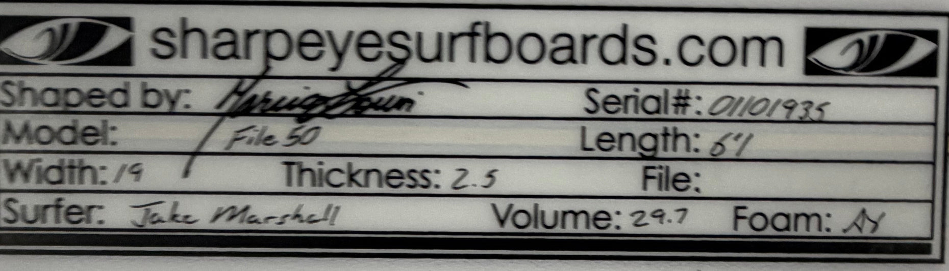 Used Jake Marshall File 50 6'1" x 19" x 2.5" 29.7L