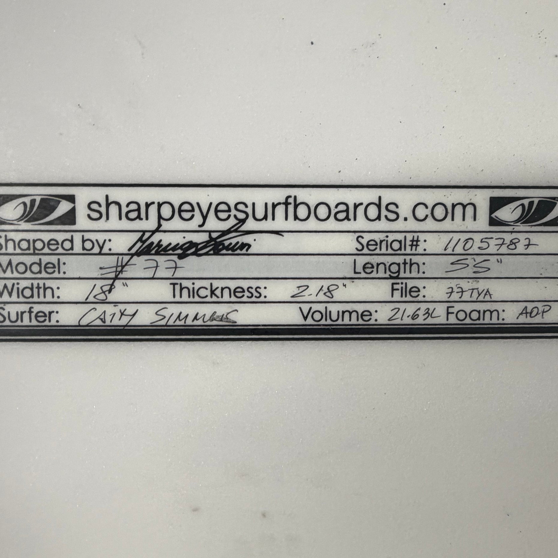 Used Caity Simmers #77 5'5" x 18" x 2.18" 21.63L