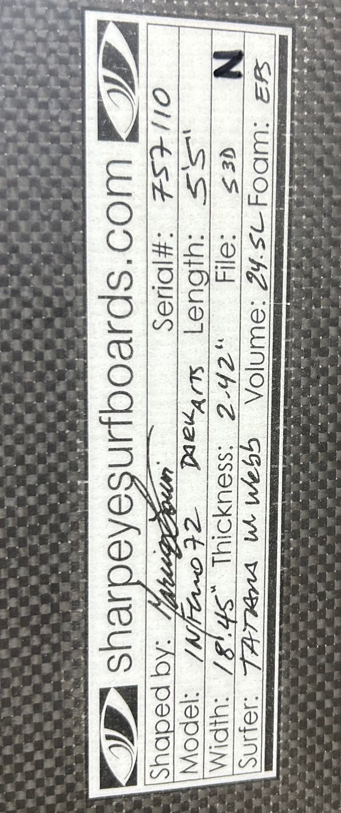 Used Tati Weston Webb C1 Inferno 72 5'5 x 18.45 x 2.42 24.5L