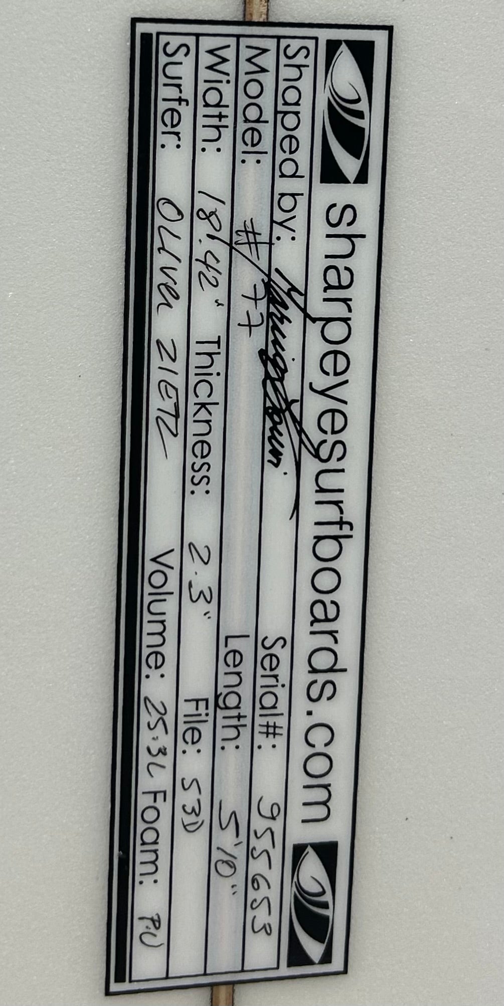 Used Oliver Zietz #77 5'10 x 18.42 x 2.3 25.3L
