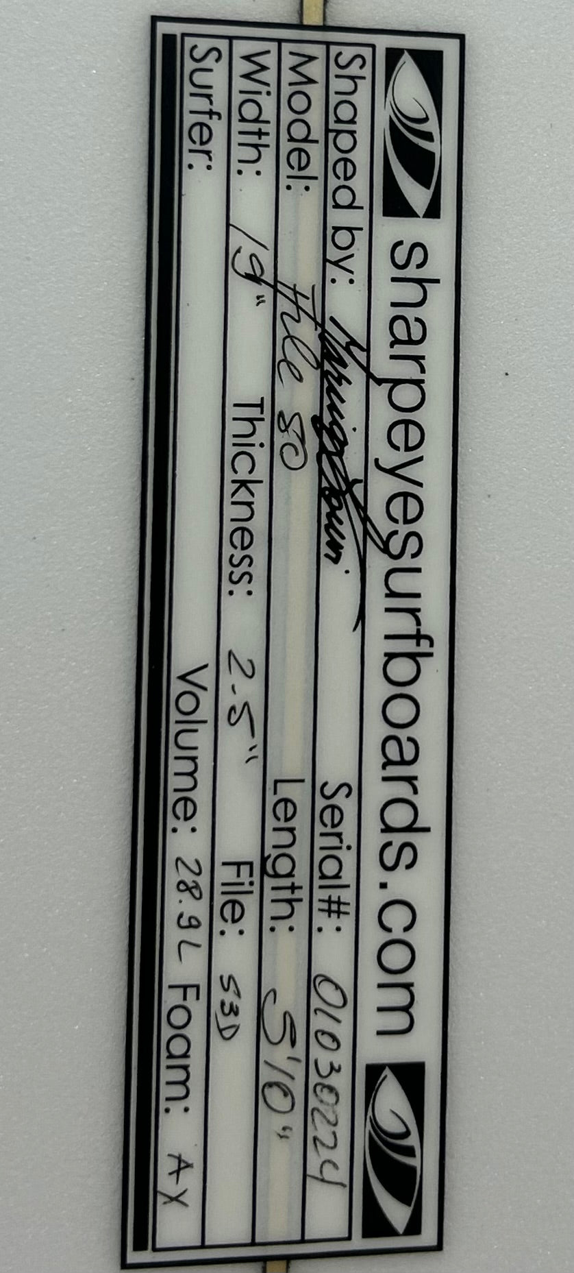 New File Fifty 5'10 x 19 x 2.5 28.9L