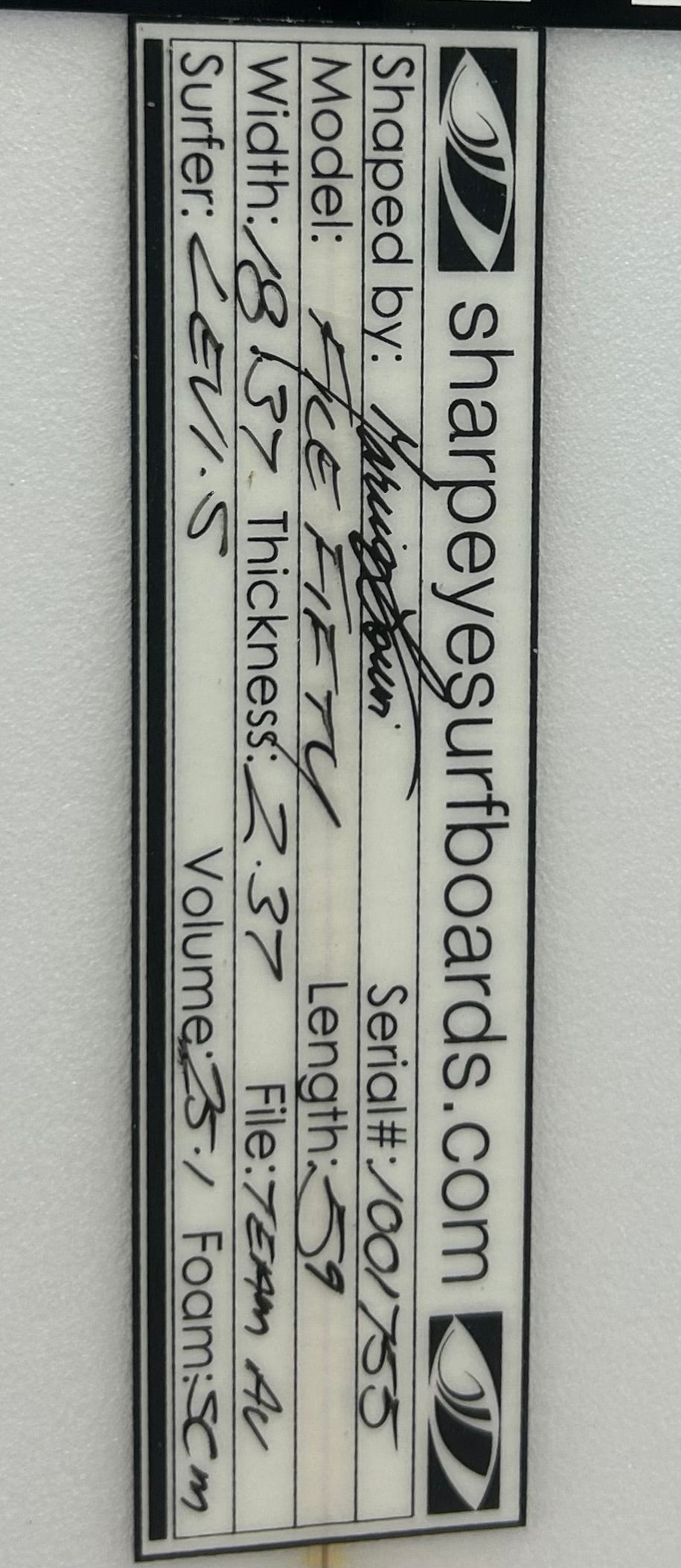 Used Levi Slawson File Fifty 5'9 x 18.37 x 2.37 25.1L